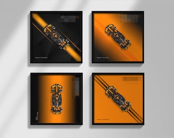 Four set F1 inspired Designs of McLaren Race Car Digital Art for Wall Poster, Speed Champions 77251 compatible