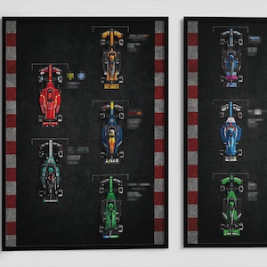 Colección Speed Champions F1 inspirada en Arte Digital (2 variaciones de póster Portait) Póster de pared, compatible con Speed Champions 77242 - 77251