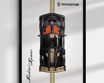 Koenigsegg Sadair's Spear Megacar inspired Digital Art for Wall Poster, Technic 42232 compatible