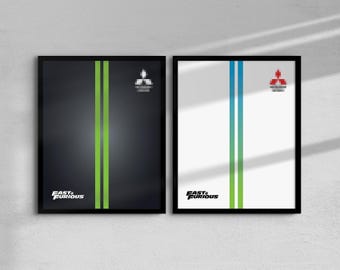 Mitsubishi Eclipse Car (Fast and Furious) inspired Digital Art for Wall Poster (2 poster variations), Technic 42229 compatible