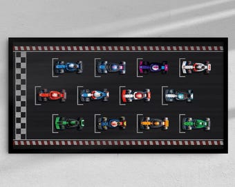 Collectible Mini Race Cars F1 inspired Digital Art Wall Poster, 71049 compatible