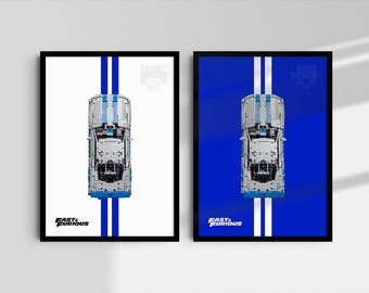 Nissan Skyline GT-R (R34) Car (2 Fast 2 Furious) inspired Digital Art for Wall Poster (2 poster variations), Technic 42210 compatible