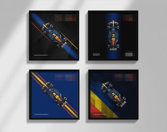 Four set F1 inspired Designs of Oracle Red Bull Race Car Digital Art for Wall Poster, Speed Champions 77243 compatible