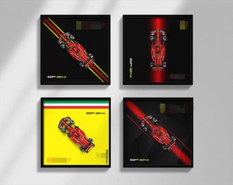 Four set F1 inspired Designs of Ferrari Race Car Digital Art for Wall Poster, Speed Champions 77242 compatible
