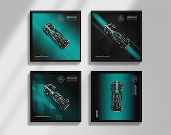 Four set F1 inspired Designs of Mercedes-AMG Race Car Digital Art for Wall Poster, Speed Champions 77244 compatible