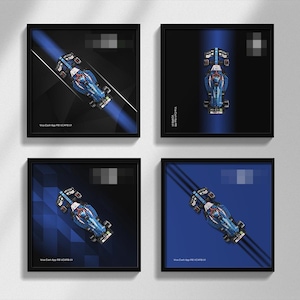 Visa Cash App RBレースカーデジタルアートのF1風デザイン4枚セット、壁ポスター用、スピードチャンピオン77246対応