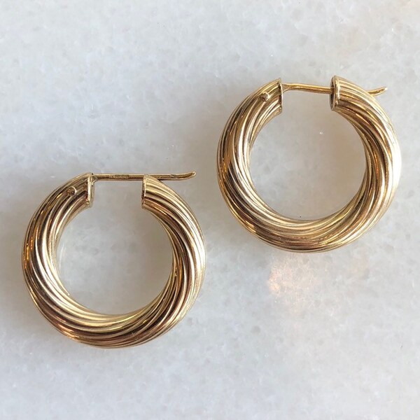 Vintage 9k Gold Fluted Hoops