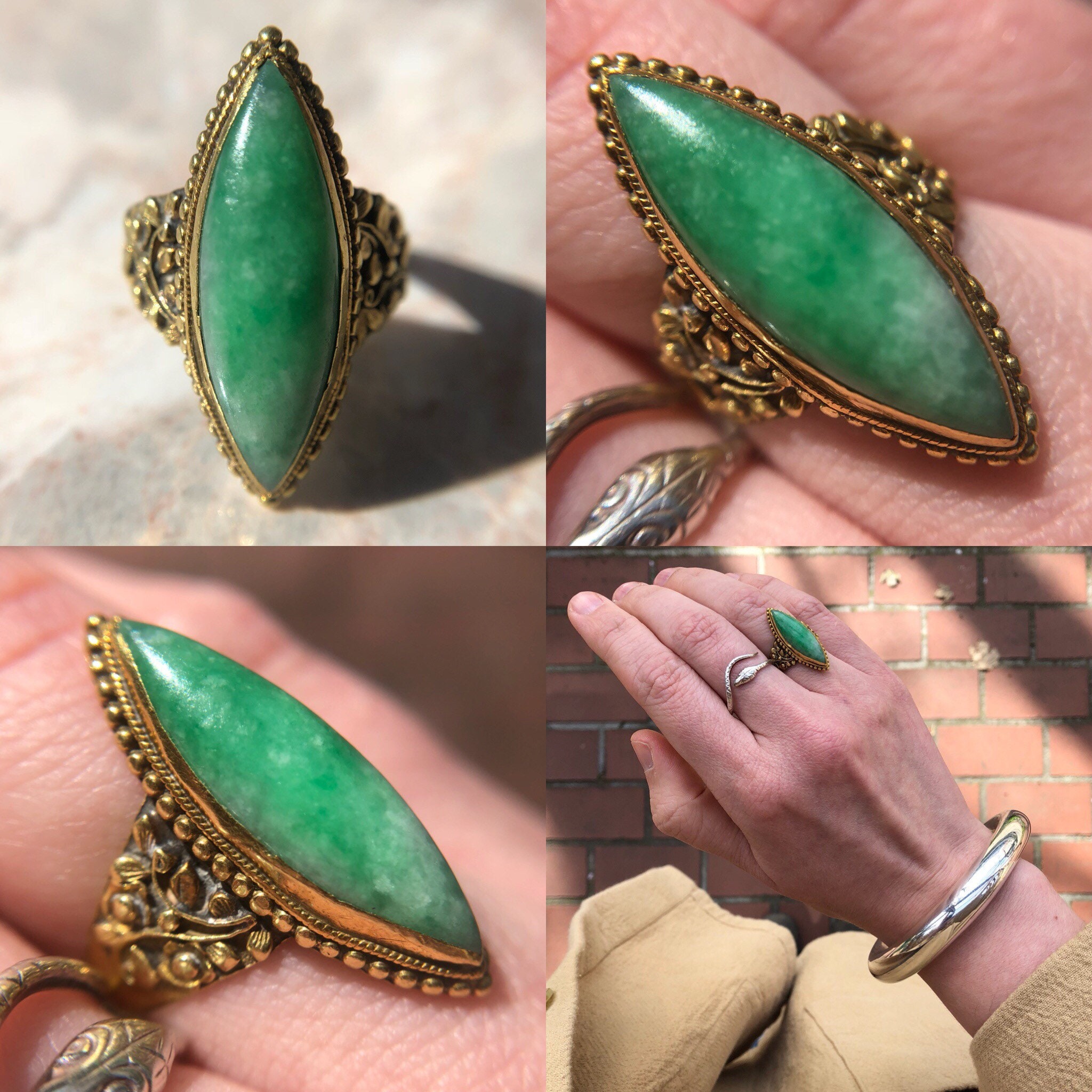 Antique Chinese 22k Gold Jade Ring with Ornate Floral Details | Etsy