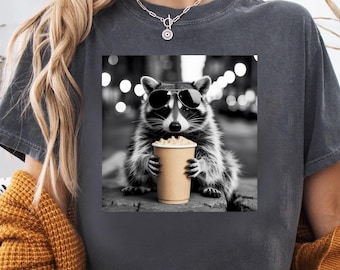 Comfort Colors Raccoon Iced Coffee Graphic Shirt for Coffee Lovers