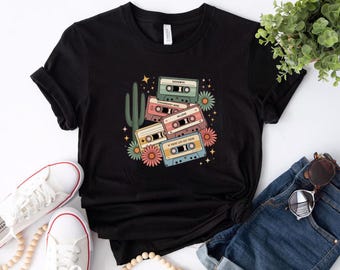 Vintage Cassette Stack Shirt for Retro Music Lovers