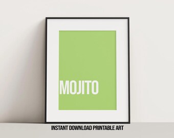 Stampa Mojito - Arte murale alla moda per cocktail, regalo di inaugurazione della casa per gli amanti dei cocktail, arte moderna stampabile, download digitale, stampa per arredamento della casa