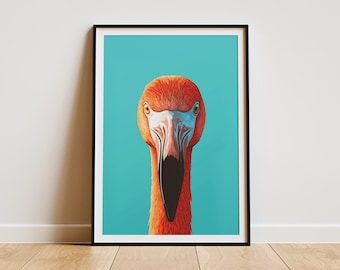 Pink Flamingo Wall Art Print, Tropical Bird Poster, Contemporary Girls Room Decor, Digital Print
