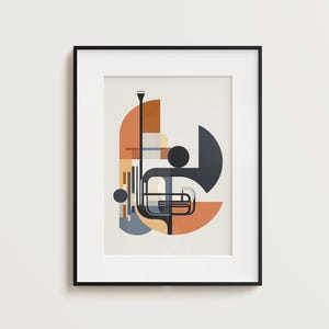French Horn Print - French Horn Wall Art, Music Lovers Gift, Minimalist Music Print, Music Room Decor,Geometric French Horn Painting