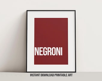 Stampa Negroni - Arte murale alla moda per cocktail, regalo di inaugurazione della casa per gli amanti dei cocktail, arte moderna stampabile, download digitale, stampa per arredamento della casa