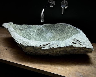 Natürliches Serpentinstein Waschbecken | Handgeschnitztes grünes Steinbecken | Einzigartige rustikale Schiff Spüle | Badezimmer Arbeitsplatte Waschbecken