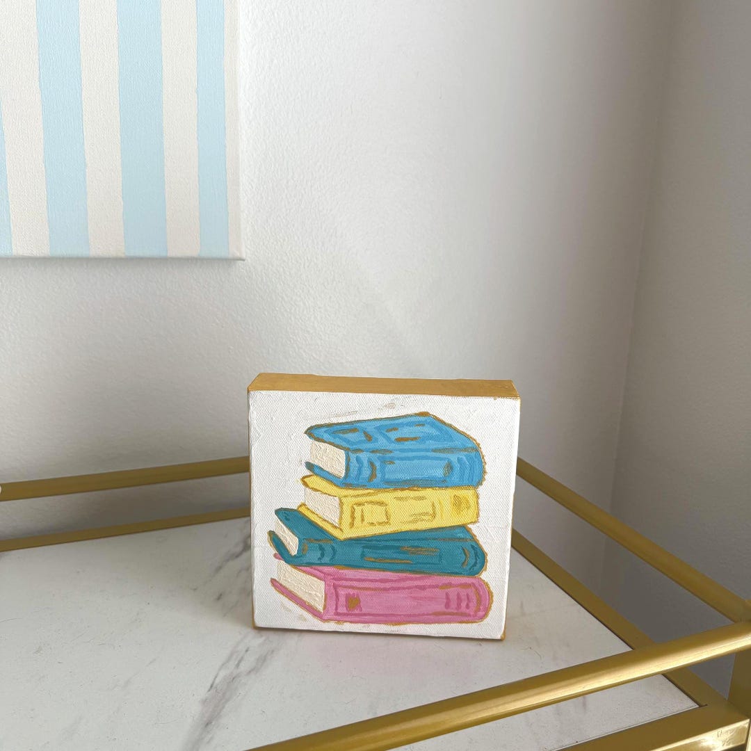 Hand Painted Stacked Books Canvas Block – Colorful Bookshelf Decor - Etsy