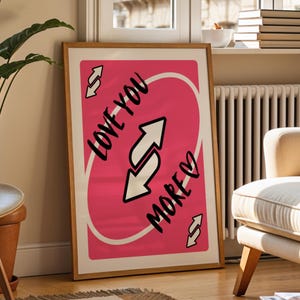 Trendy Love You More Print, Love You More Poster, Playing Card Wall Art, Girly Wall Art, Preppy Wall Decor, Digital Download, Pink Wall Art