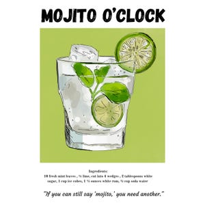 Impresión de receta de cóctel mojito / Decoración de pared de cocina / Póster de bar en casa / Impresiones de bebidas alcohólicas / Arte de cócteles / Póster de mojito / Póster de cócteles