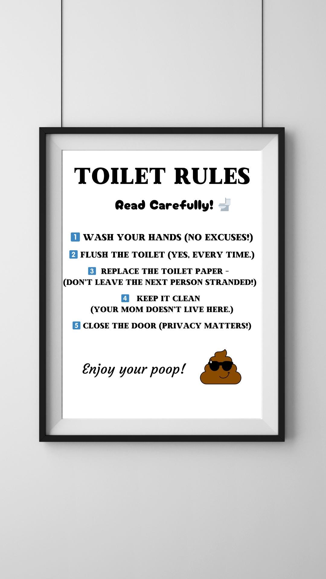 Funny Bathroom Rules Sign - Toilet Humour Wall Art, Bathroom Decor ...