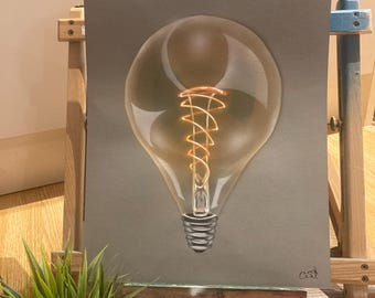 Edison Bulb- original artwork, airbrush, paint and pencil