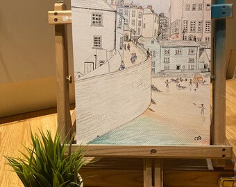 Cornish Beach Artwork – Pen and Pencil A3 Print, Unframed