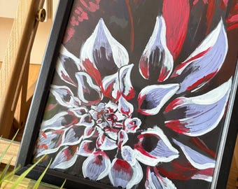 Gothic Flower Painting on Artist Paper, Framed Black Home Decor