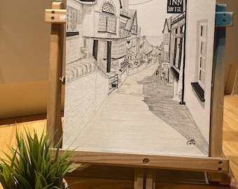 Cornish street, a pencil and pen drawing by an Essex based artist, A3 size paper unframed