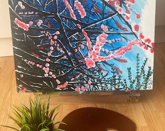 Pink blossom, original artwork, acrylic on canvas, captures the beauty of the blossom tree