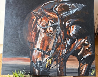 Acrylic Horse Painting, Calming Equine Wall Art, Ready to Hang Canvas