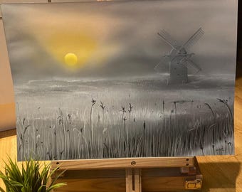 Misty Windmill- original artwork in A2 sized 300g paper unframed piece