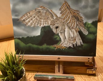 Barn Owl Original Artwork - A3 Airbrush, Acrylic & Pencil Painting (Unframed)