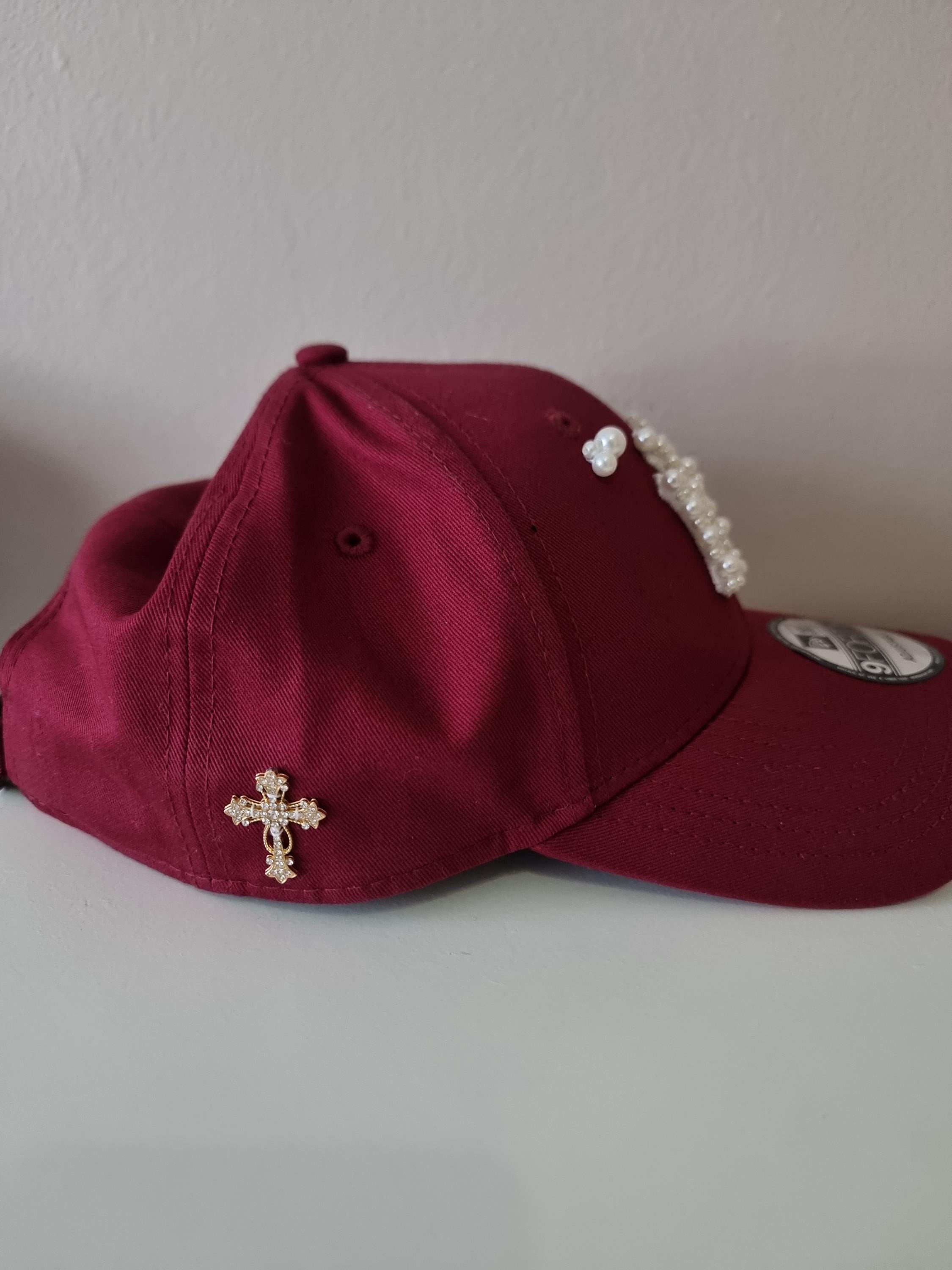 Custom NY Pearl Baseball Cap – Burgundy Adjustable Hat - Etsy display picture 3