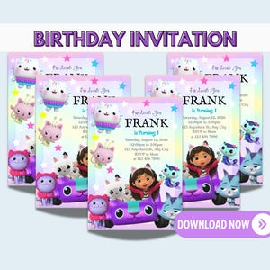 Editable Gabby’s Dollhouse Birthday Invitation | Kids Party Invite | Pandy Theme Canva Template | Printable Instant Download