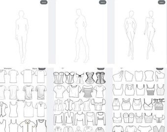 Fashion Design Sketch Mannequin Figure Female & Male Clothing Templates