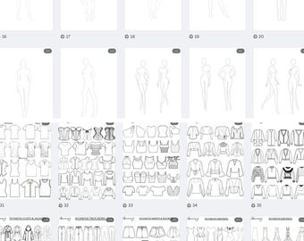 Fashion Design Sketch Mannequin Figures Female & Male Clothing Templates Outlines Drawing Sketching