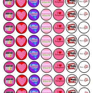 INSTANT DOWNLOAD Adoption 1 inch Bottle Cap Image Sheet *Digital Image* 8.5 x 11 Sheet with 48 Circles