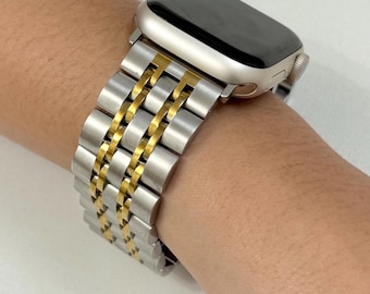 Correa de acero inoxidable bicolor para Apple Watch para hombre / Correa de metal premium para iWatch Series 11, 10, 9, 8, 7, 6, 5, 4 SE (40 mm, 44 mm, 41 mm, 45 mm, 42 mm y 46 mm)