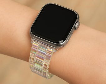 Sparkly Iridescent Transparent Resin Watch Band for Apple Watch Series 10 9 8 7 6 5 4 3 2 1 SE Ultra 49mm 38mm 42mm 40mm 44mm 41mm 45mm 46mm