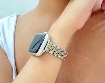 Slim Two-tone Stainless Steel Band for Women | Apple Watch Series 1-11 SE 40mm 44mm 41mm 45mm 38mm 42mm 46mm 49mm Ultra Resizable Bracelet