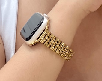 Elegant Gold Stainless Steel Apple Watch Band for Women | Adjustable Strap for Apple Watch Series 1-11 SE 40mm 44mm 41mm 45mm 38mm 42mm 46mm