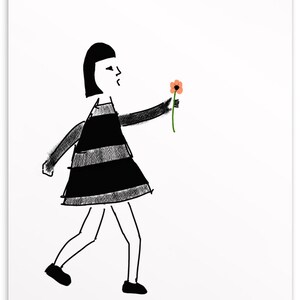 Carte postale de remerciement pour enseignant - Fille avec des fleurs - Art gothique calme et émotionnel pour un enseignant ou une aide-soignante