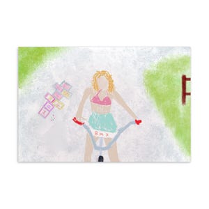Retro 70er 80er Jahre BMX Fahrrad Postkarte Illustration Retro B5 GirlMX fahren auf einem Bmx Fahrrad Verträumte Nostalgieästhetik Kindheitsästhetik