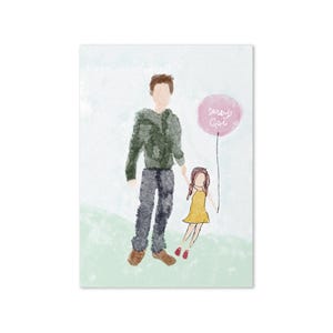 Happy Fathers Day Sweet Card -Father Holding Daughter&#39;s Hand Cute Fathers Day Card- Cute Art Of Father Daughter Illustration