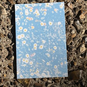 Niedliche Gänseblümchen Blumenfrühlings-Gruß-Karte Boho-Karte Pastell-Geburtstags-Karte Gänseblümchen-Druck-Baby-Blaue Karte Gänseblümchen-Liebhaber-Weinlese-inspirierte Blumenkunst