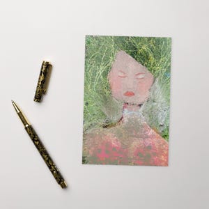 Carte postale femme nature – Art pour collage texturé | Inspiré des feuilles et du béton | Abstrait féminin terreux | Impression Nature et énergie féminine