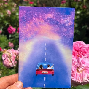 Retro Car Galaxy Greeting Card- Vintage Coupe Under Cosmic Sky- Sci-Fi Nostalgia Card- 80s Aesthetic Gift- Space Lover Greeting