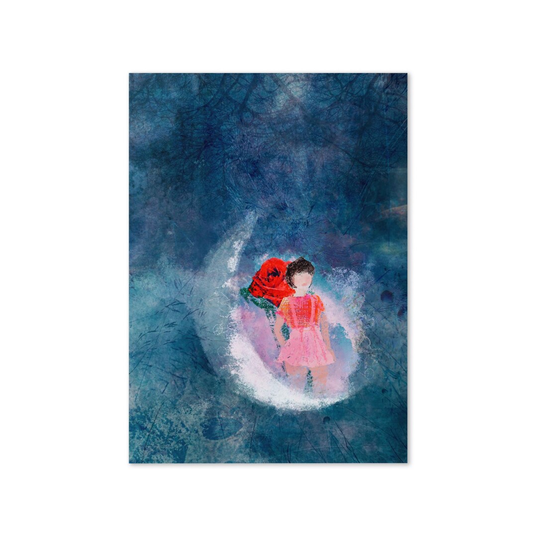 Girl on the Moon Greeting Card: Midnight Sky Celestial Art - Etsy