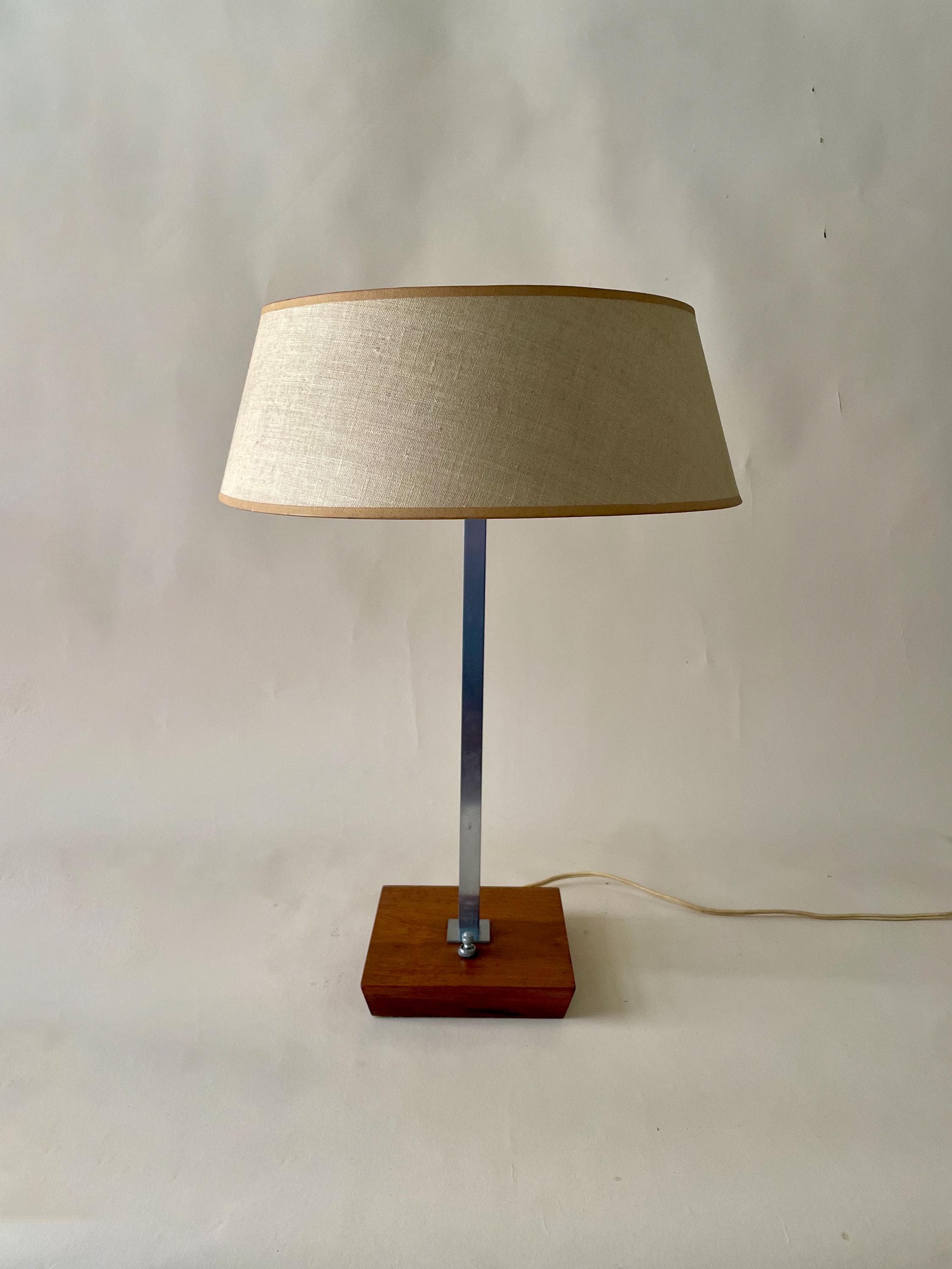 Vintagess Mid Century Modern Nessen Studios Aluminum and Walnut Lamp with Thin Shade