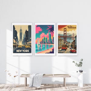 Retro Miami Travel Poster – 80s Neon Sunset Art, Vaporwave Aesthetic, Synthwave Cityscape, Digital Wall Art, Miami Vice Digial Print