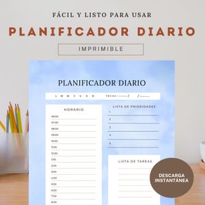 Planificador Diario PDF - Horario, Prioridades, Gratitud & More